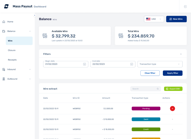 Visualização do mass payment